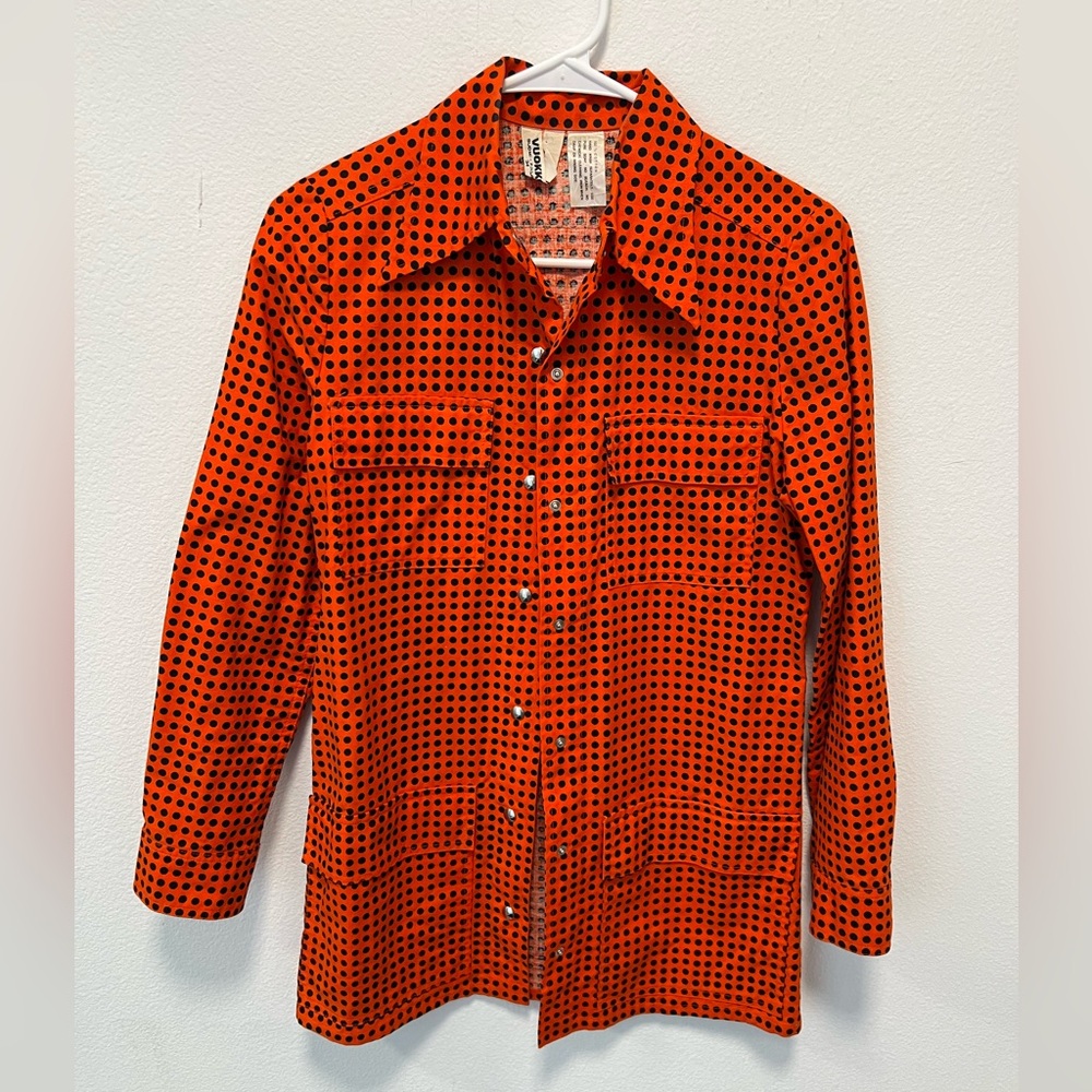 Vintage RARE Vuokko Finland Orange Polka Dot 100% Cotton Top - SZ 34 (US S 2/4)